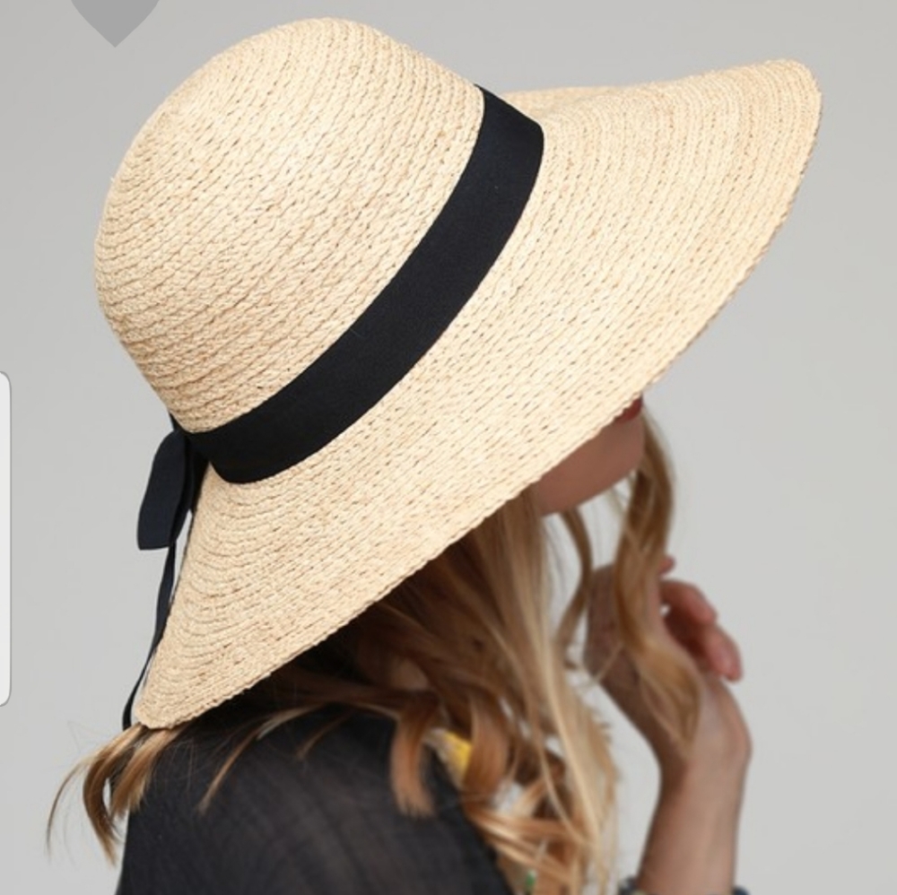 Beach Hat Natural Panama Straw Floppy Ribbon - Picture 3 of 4